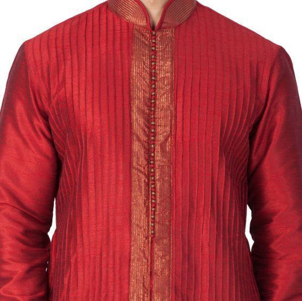 Vastramay Men's Maroon Cotton Silk Blend Kurta