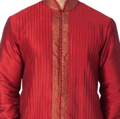 Vastramay Men's Maroon Cotton Silk Blend Kurta