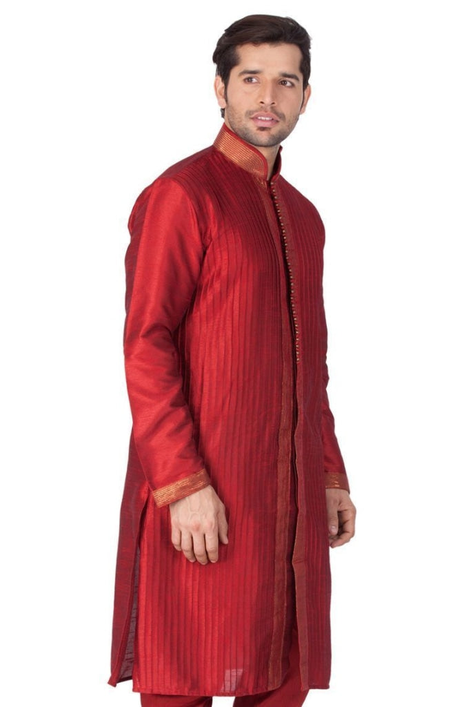 Vastramay Men's Maroon Cotton Silk Blend Kurta