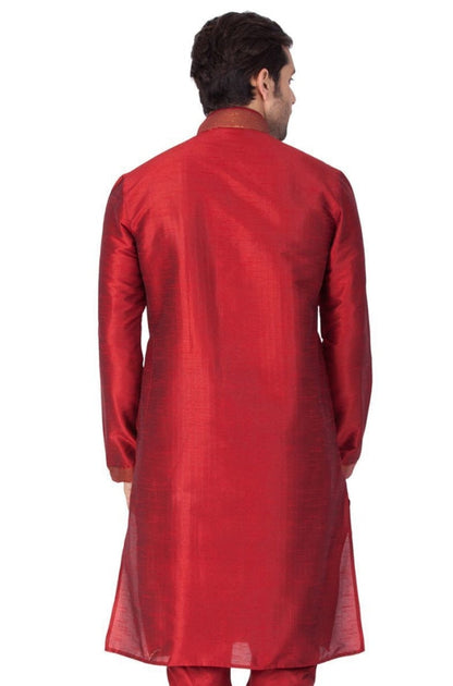 Vastramay Men's Maroon Cotton Silk Blend Kurta