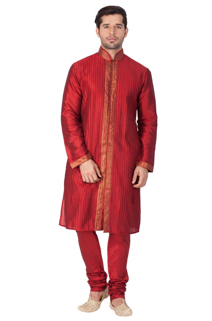 Vastramay Men's Maroon Cotton Silk Blend Kurta