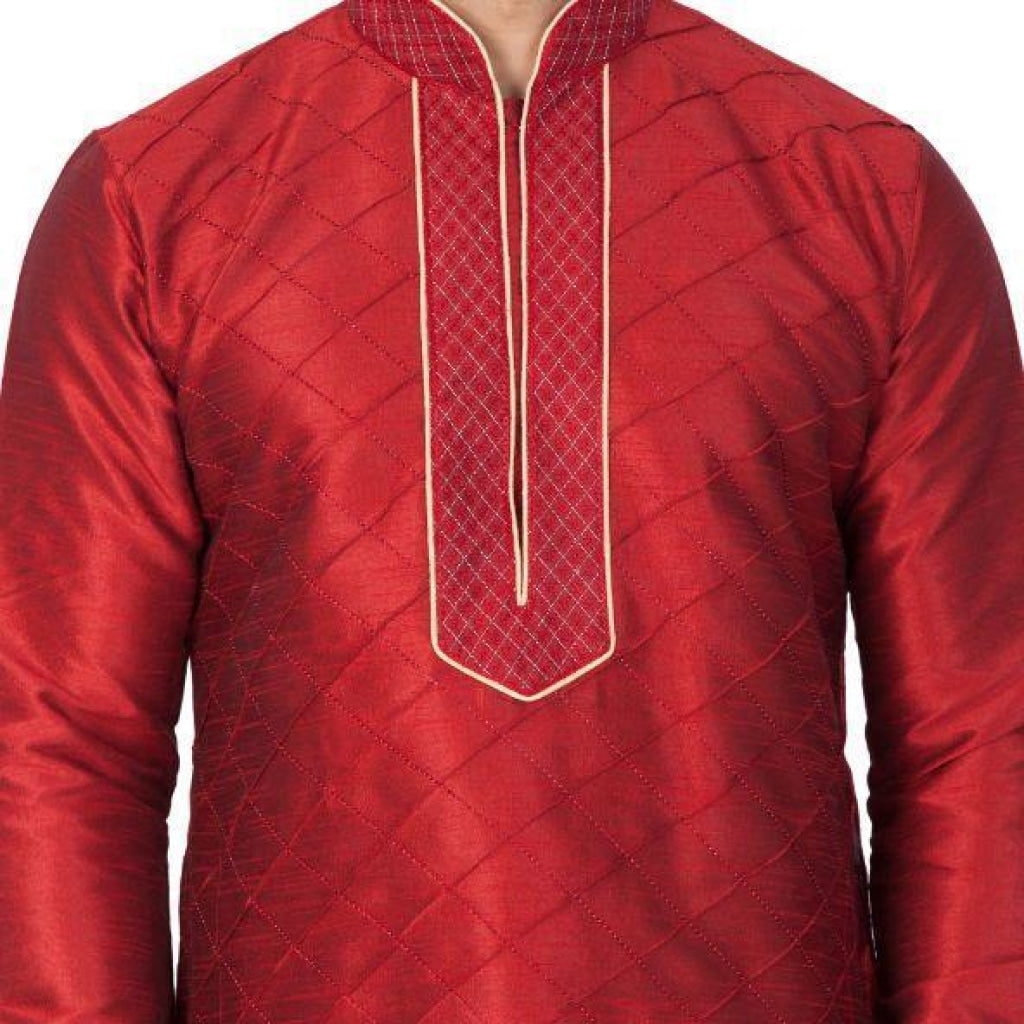 Vastramay Men's Maroon Silk Blend Kurta