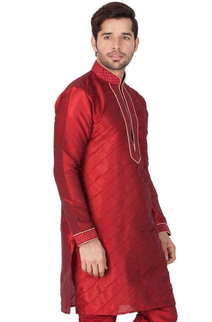 Vastramay Men's Maroon Silk Blend Kurta