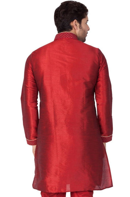 Vastramay Men's Maroon Silk Blend Kurta