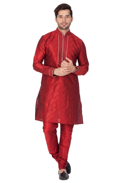 Vastramay Men's Maroon Silk Blend Kurta