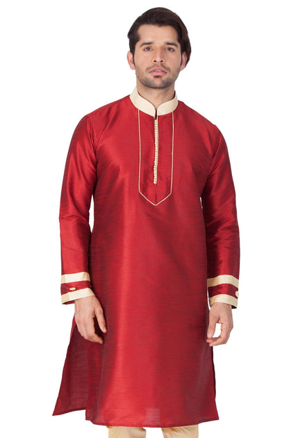 Vastramay Men's Maroon Silk Blend Kurta