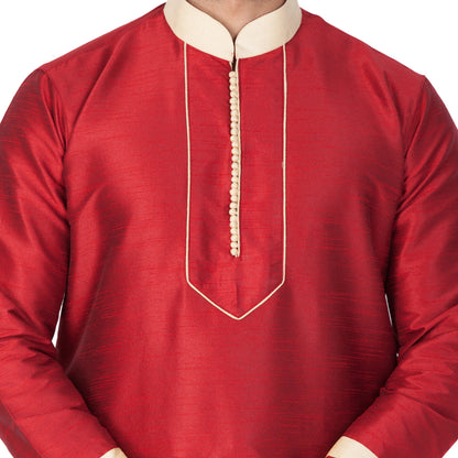 Vastramay Men's Maroon Silk Blend Kurta