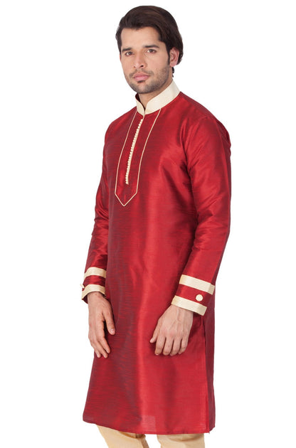 Vastramay Men's Maroon Silk Blend Kurta