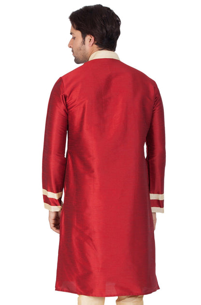 Vastramay Men's Maroon Silk Blend Kurta