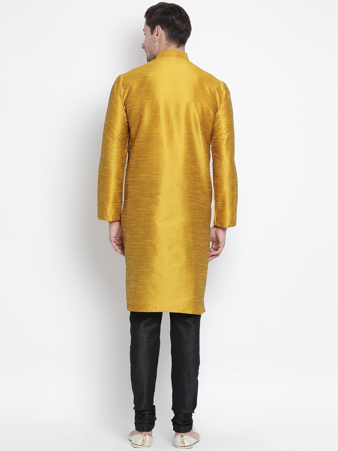 Vastramay Men's Yellow Cotton Silk Blend Kurta and Pyjama Set