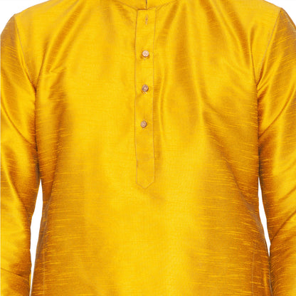 Vastramay Men's Gold Cotton Silk Blend Kurta and Pyjama Set