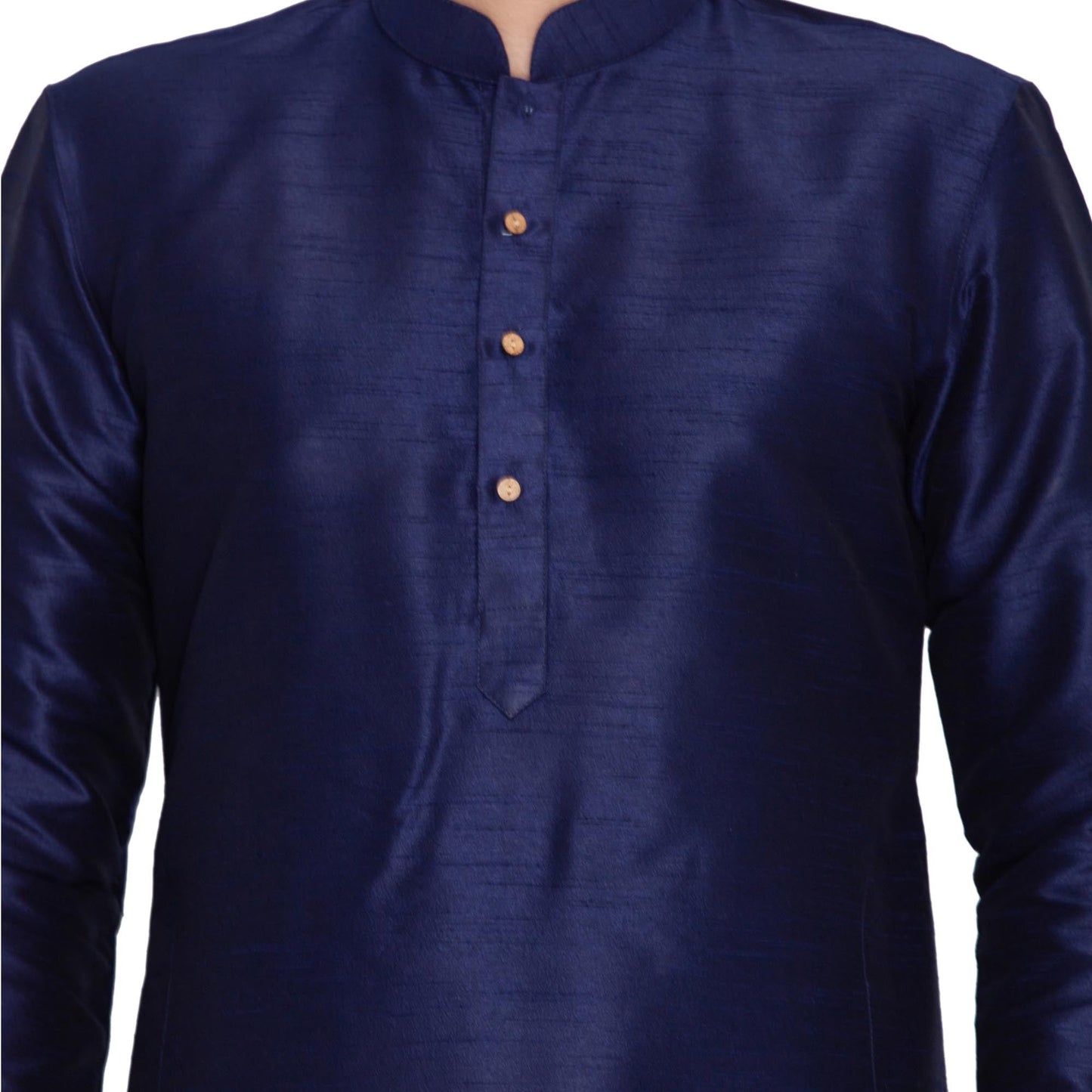 Vastramay Men's Dark Blue Cotton Silk Blend Kurta and Pyjama Set