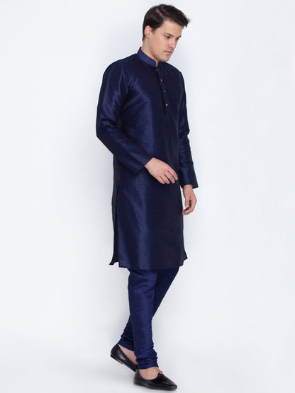 Vastramay Silk Blend Navy Blue Baap Beta Kurta Pyjama Set