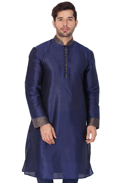 Vastramay Men's Blue Cotton Silk Blend Kurta