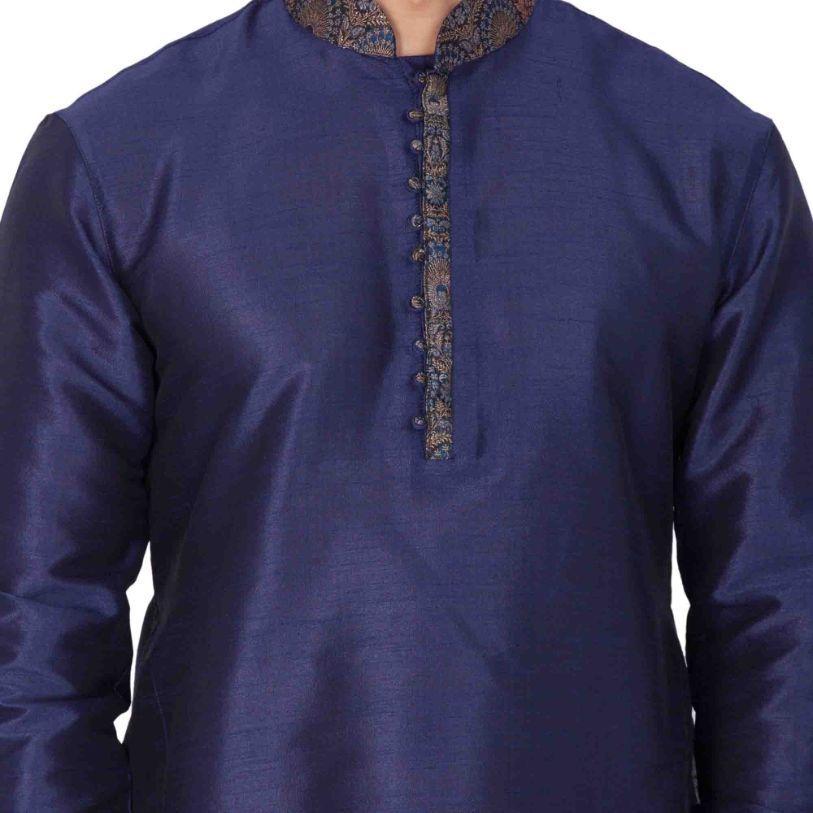 Vastramay Men's Blue Cotton Silk Blend Kurta