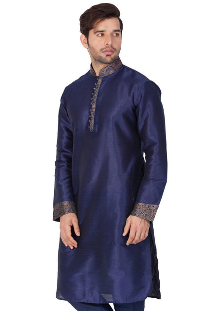 Vastramay Men's Blue Cotton Silk Blend Kurta