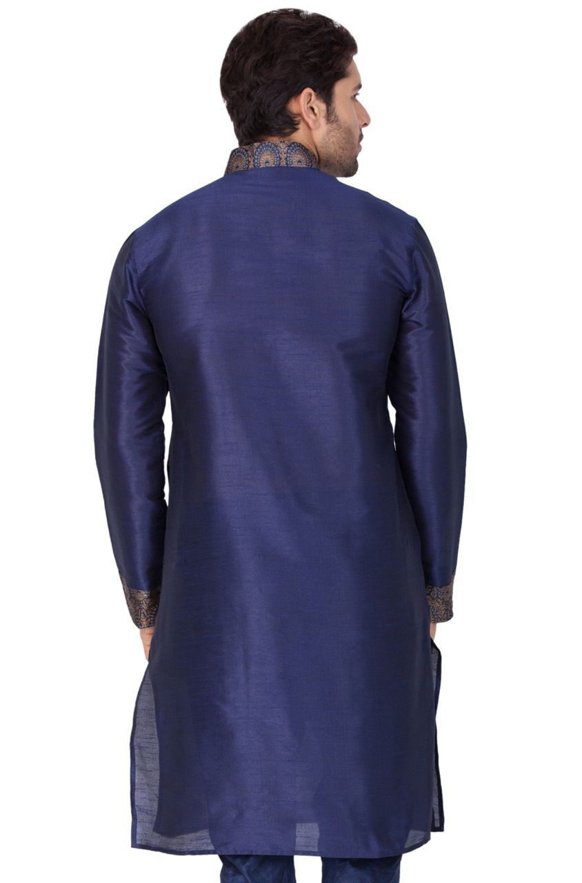 Vastramay Men's Blue Cotton Silk Blend Kurta