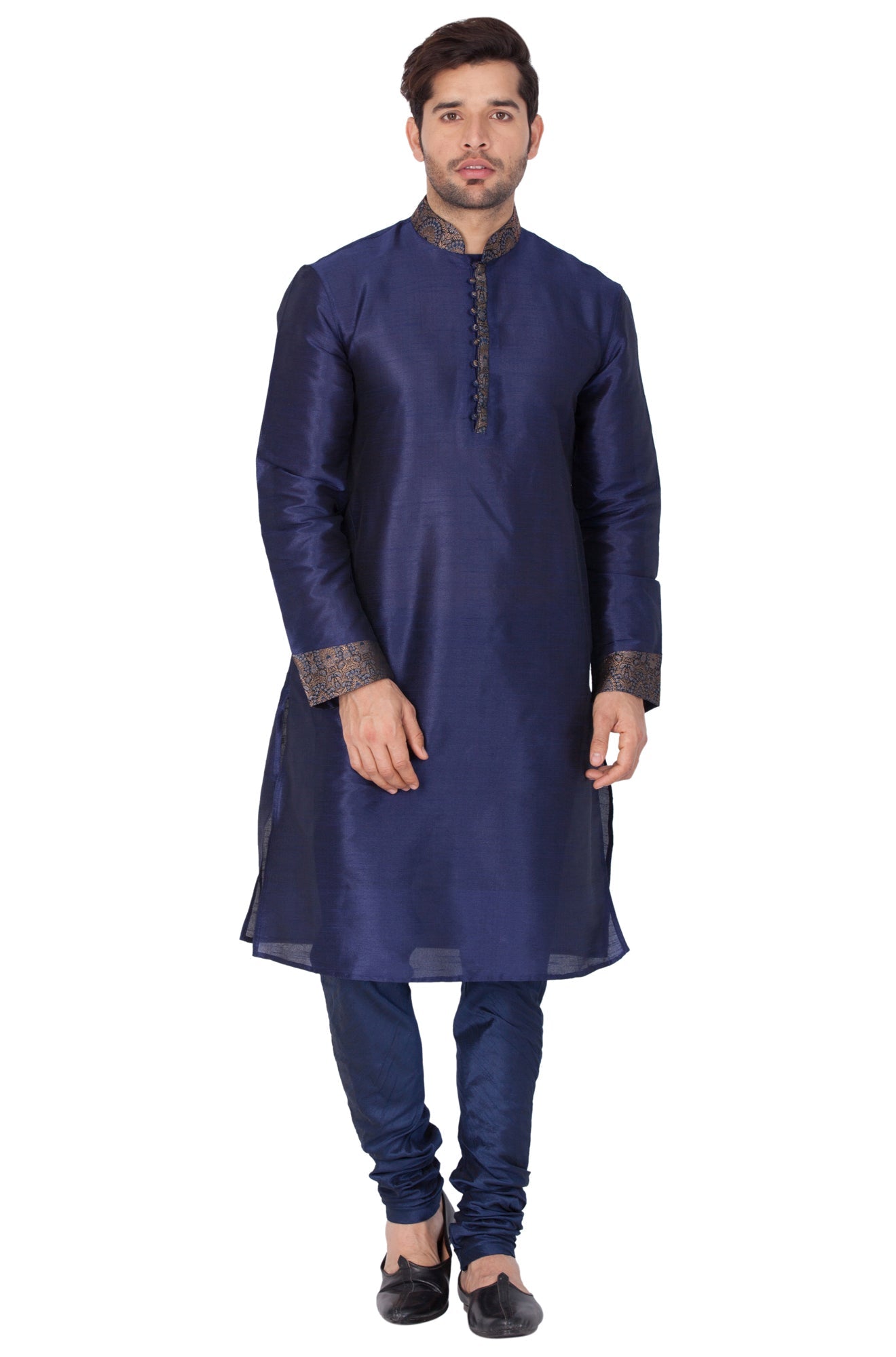 Vastramay Men's Blue Cotton Silk Blend Kurta