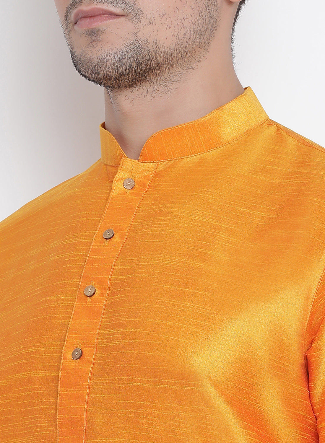 Vastramay Men's Orange Cotton Silk Blend Kurta and Pyjama Set