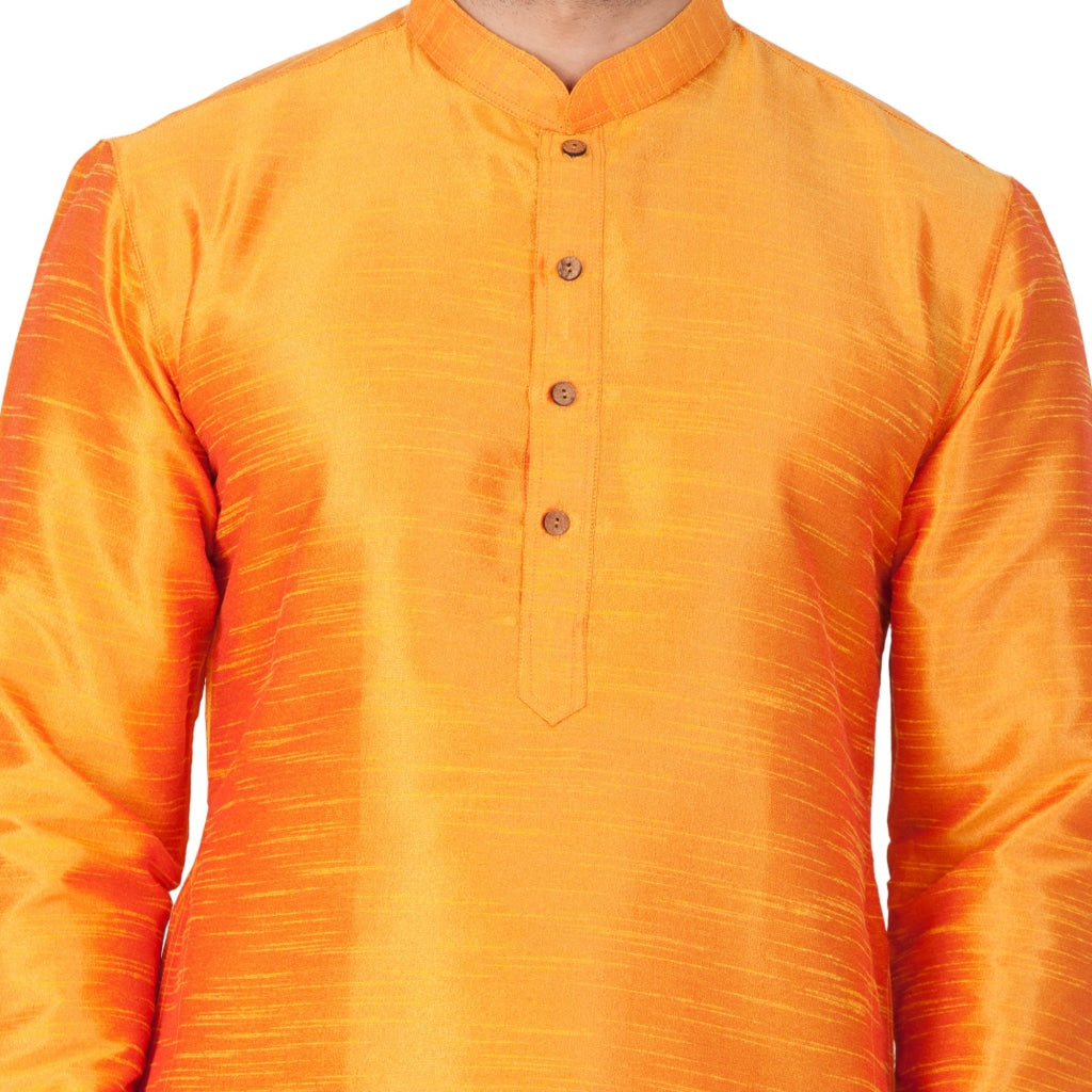 Vastramay Men's Orange Cotton Silk Blend Kurta and Pyjama Set