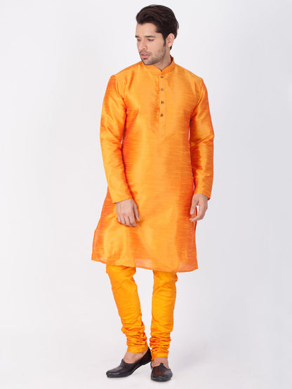 Vastramay Silk Blend Orange Baap Beta Kurta Pyjama Set