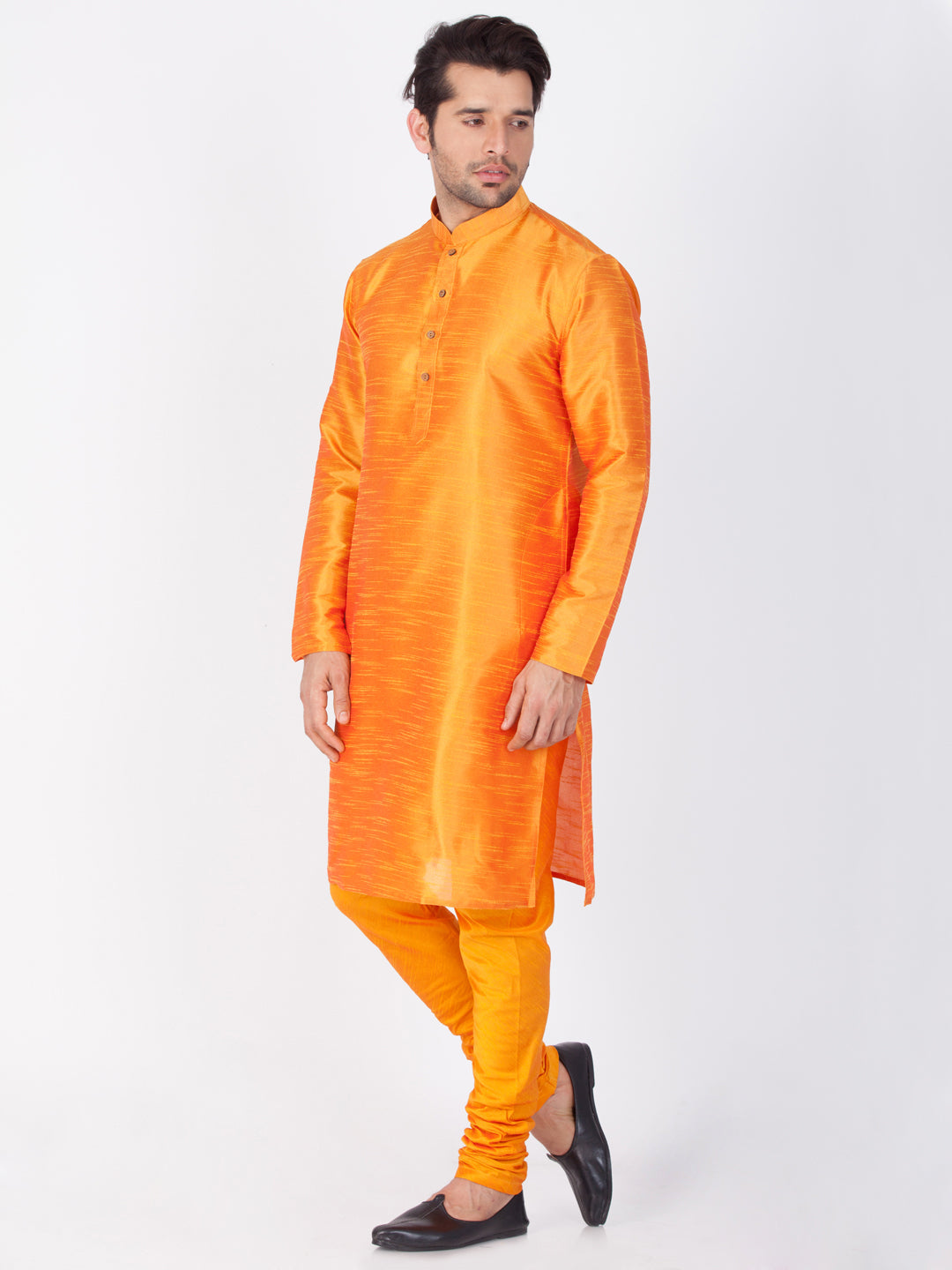 Vastramay Silk Blend Orange Baap Beta Kurta Pyjama Set