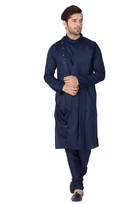 Vastramay Men's Blue Cotton Kurta and Pyjama Set