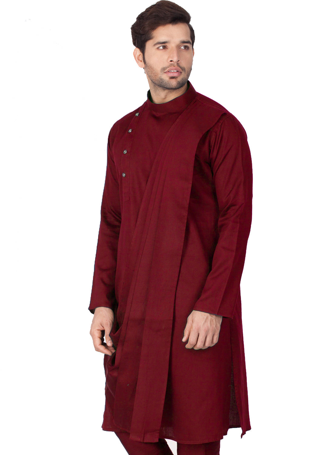 Vastramay Men's Maroon Cotton Kurta and Pyjama Set