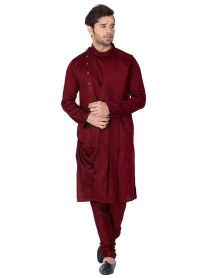 Vastramay Men's Maroon Cotton Kurta and Pyjama Set