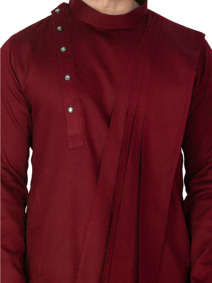 Vastramay Men's Maroon Cotton Kurta and Pyjama Set