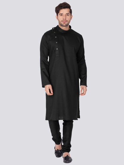 Vastramay Men's Black Cotton Kurta and Pyjama Set