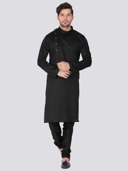 Vastramay Men's Black Cotton Kurta and Pyjama Set