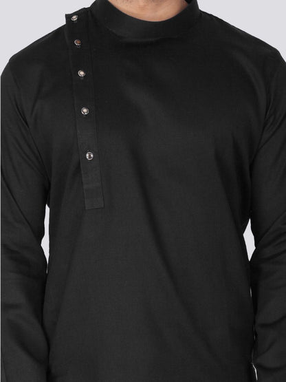 Vastramay Men's Black Cotton Kurta and Pyjama Set