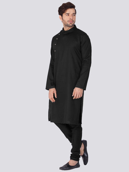 Vastramay Men's Black Cotton Kurta and Pyjama Set