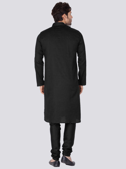 Vastramay Men's Black Cotton Kurta and Pyjama Set