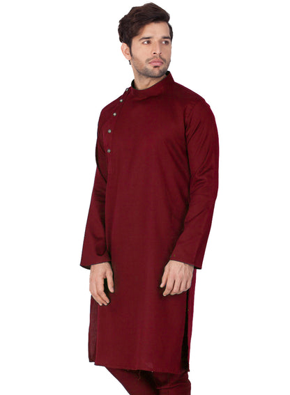 Vastramay Men's Maroon Cotton Kurta and Pyjama Set