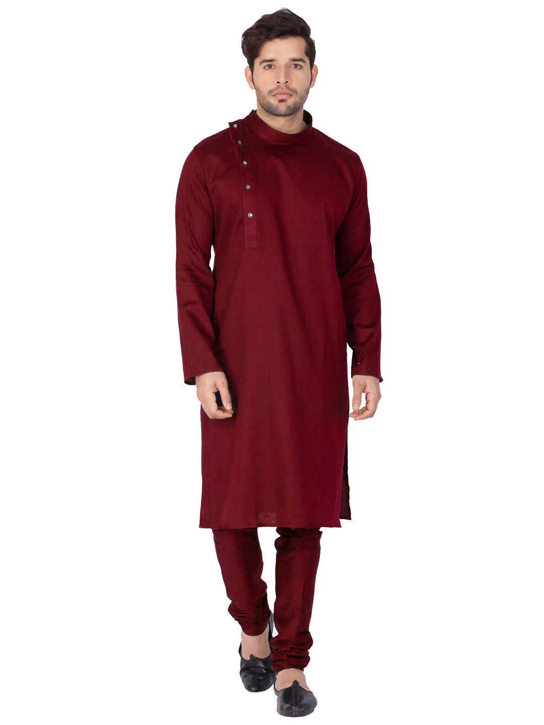 Vastramay Men's Maroon Cotton Kurta and Pyjama Set