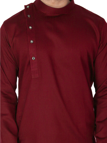 Vastramay Men's Maroon Cotton Kurta and Pyjama Set