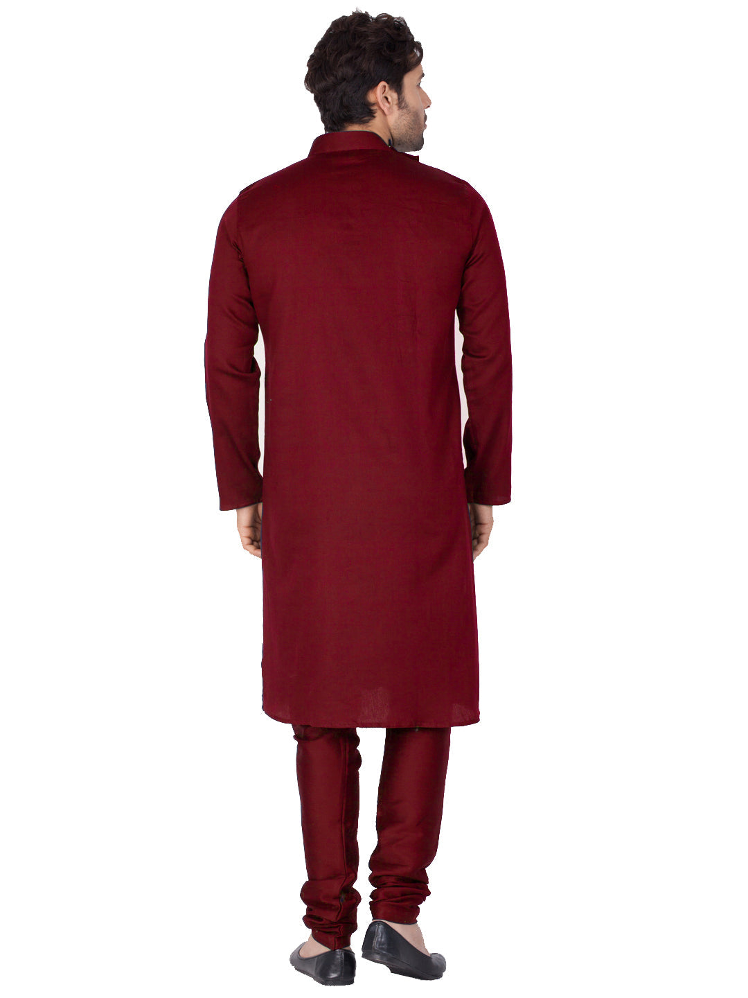 Vastramay Men's Maroon Cotton Kurta and Pyjama Set