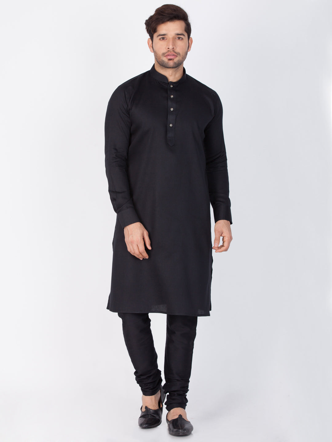 Vastramay Men's Black Cotton Kurta and Pyjama Set