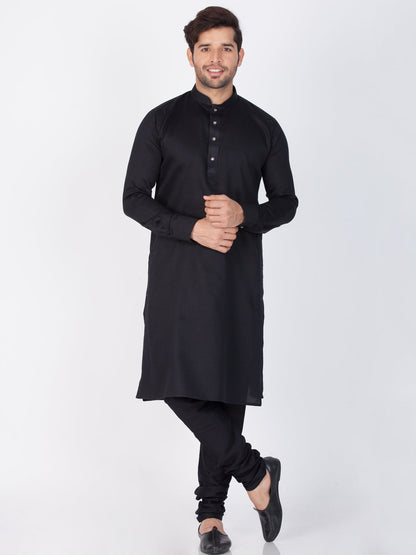 Vastramay Men's Black Cotton Kurta and Pyjama Set