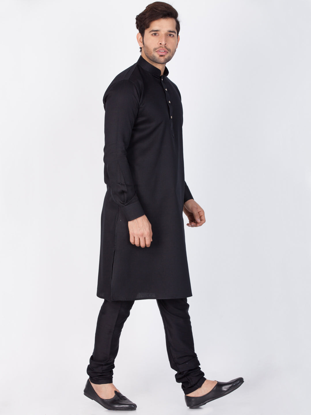 Vastramay Men's Black Cotton Kurta and Pyjama Set