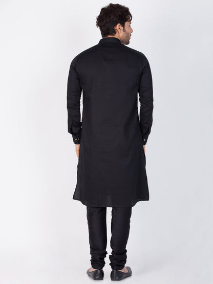 Vastramay Men's Black Cotton Kurta and Pyjama Set