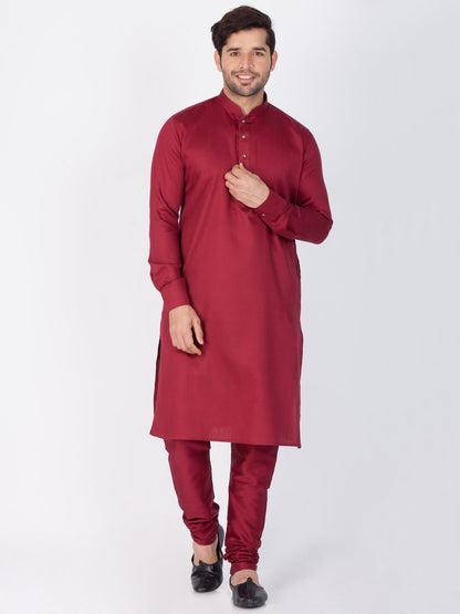 Vastramay Men's Maroon Cotton Kurta and Pyjama Set