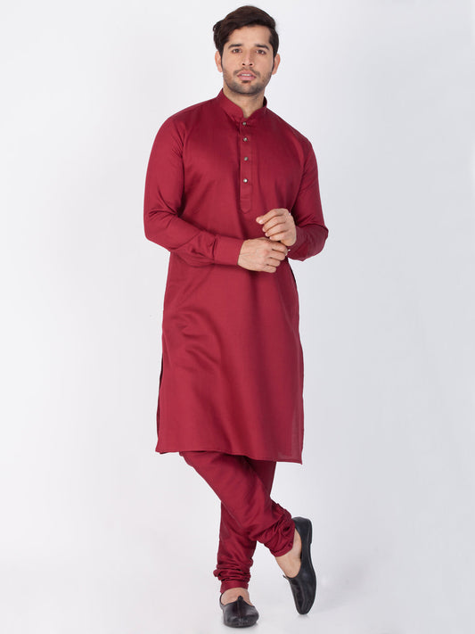 Vastramay Men's Maroon Cotton Kurta and Pyjama Set