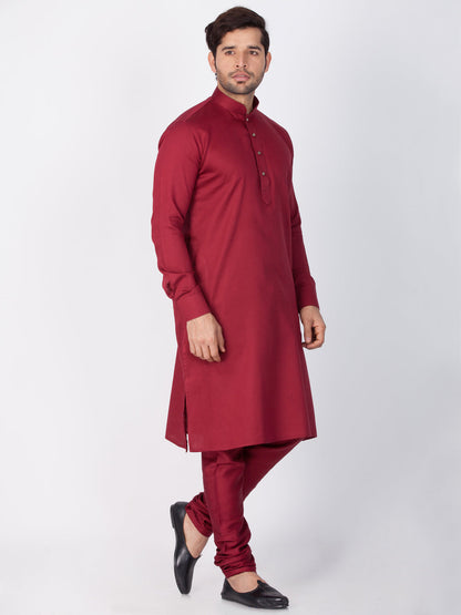 Vastramay Men's Maroon Cotton Kurta and Pyjama Set