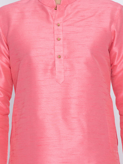 Vastramay Men's Pink Cotton Silk Blend Kurta