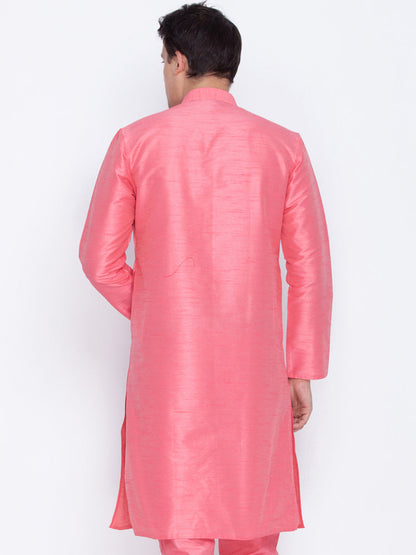 Vastramay Men's Pink Cotton Silk Blend Kurta