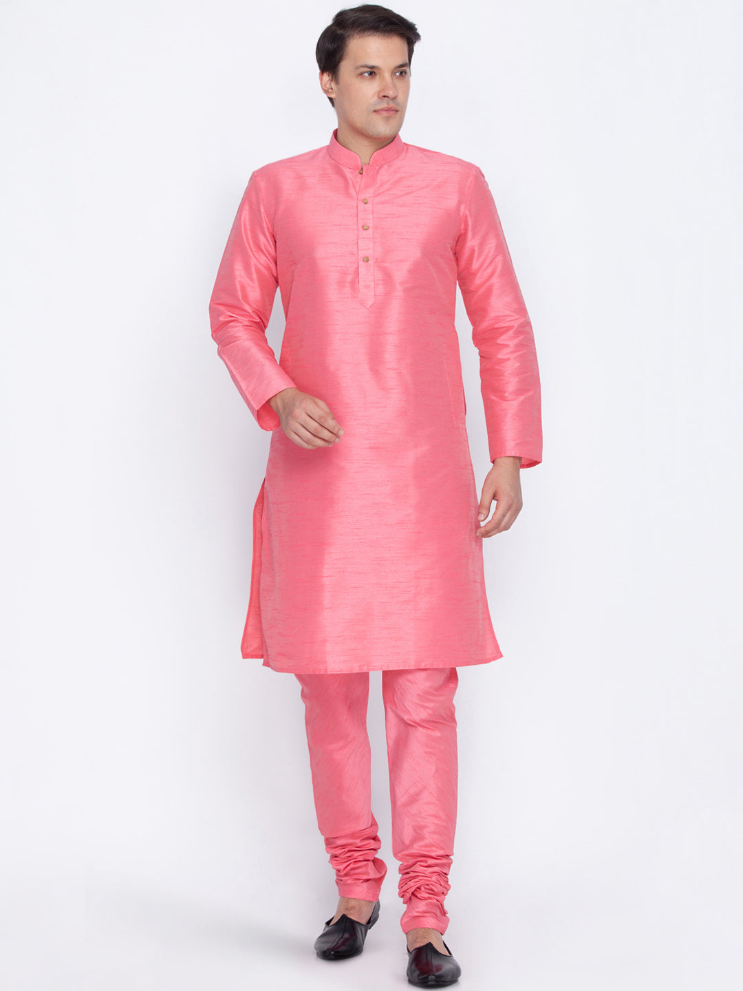 Vastramay Men's Pink Cotton Silk Blend Kurta