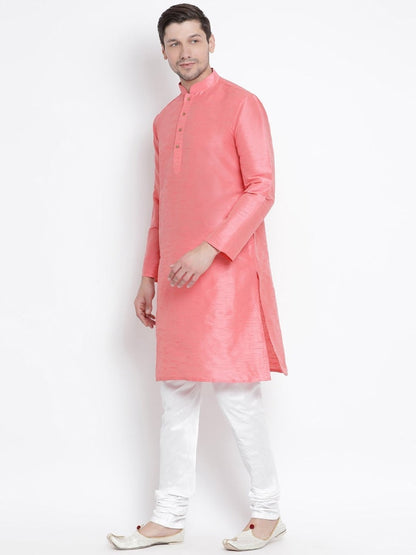 Vastramay Men's Pink Cotton Silk Blend Kurta and Pyjama Set